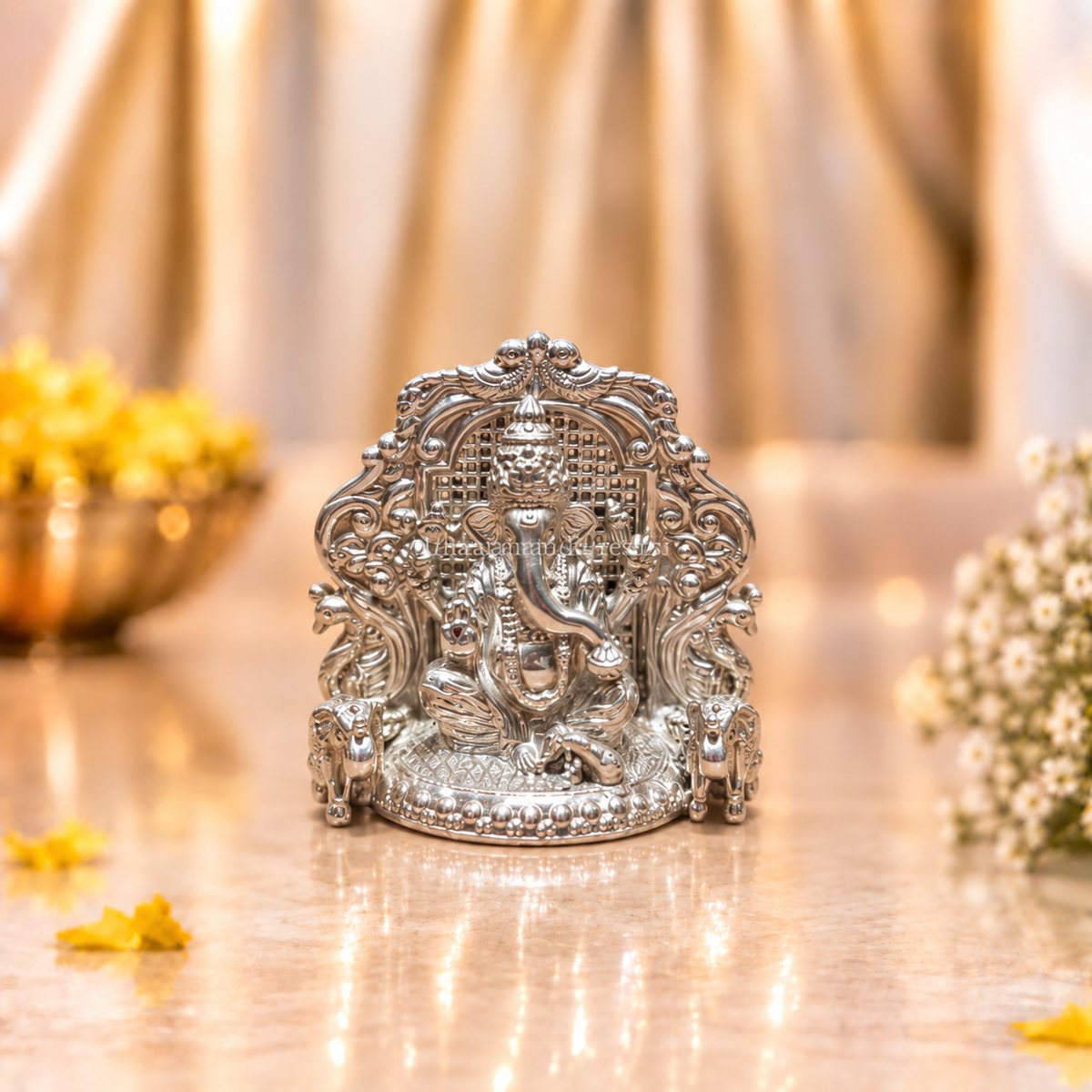 Silver Ganesha Throne Idol