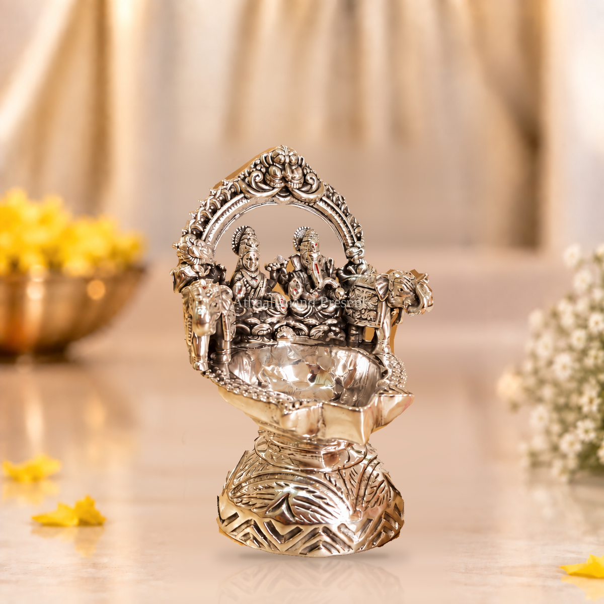 Silver Laxmi Ganesh Mandap with Elephants