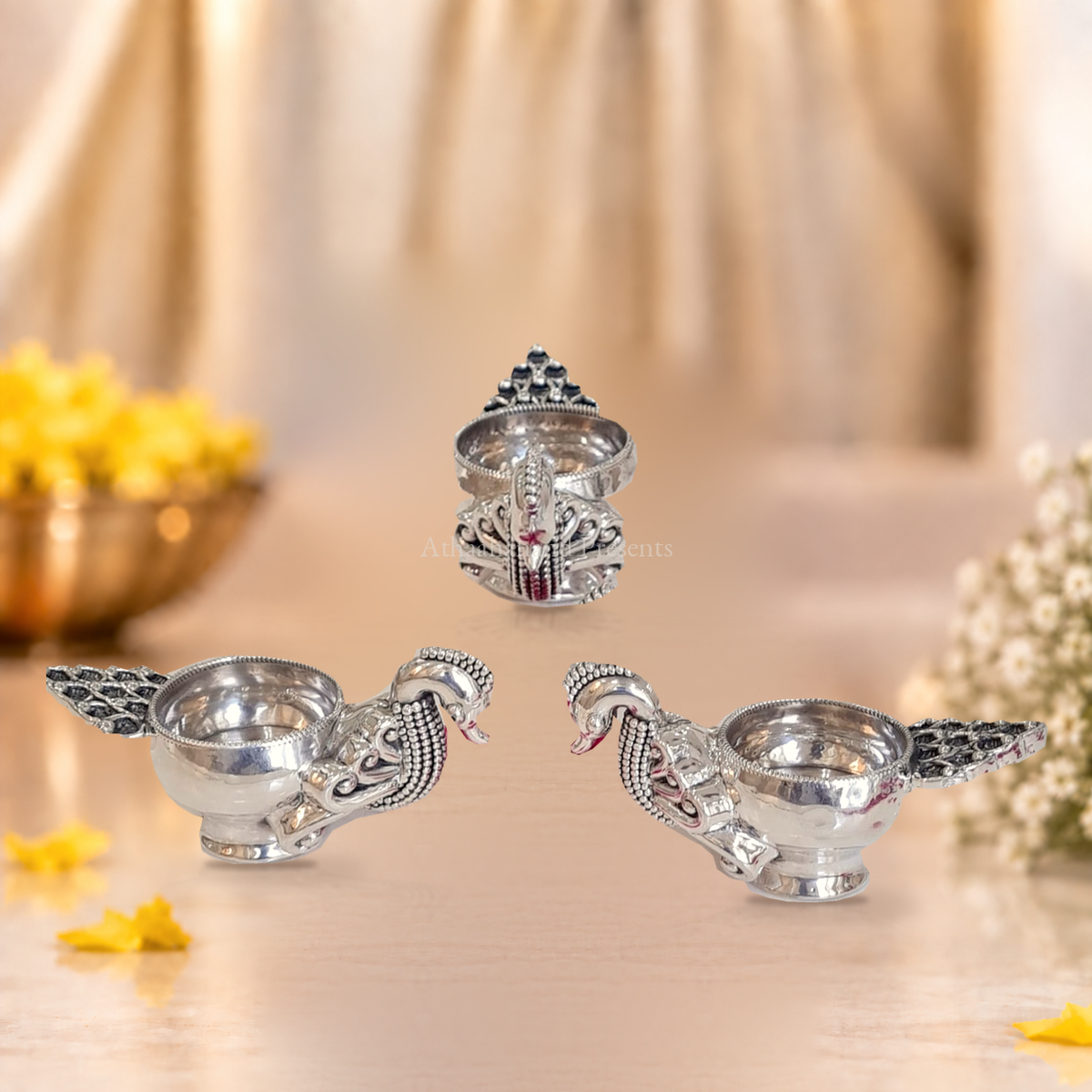 Silver Peacock Diya