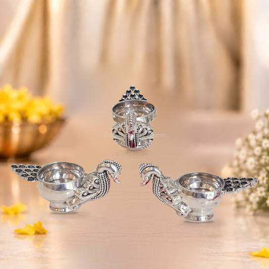 Silver Peacock Diya