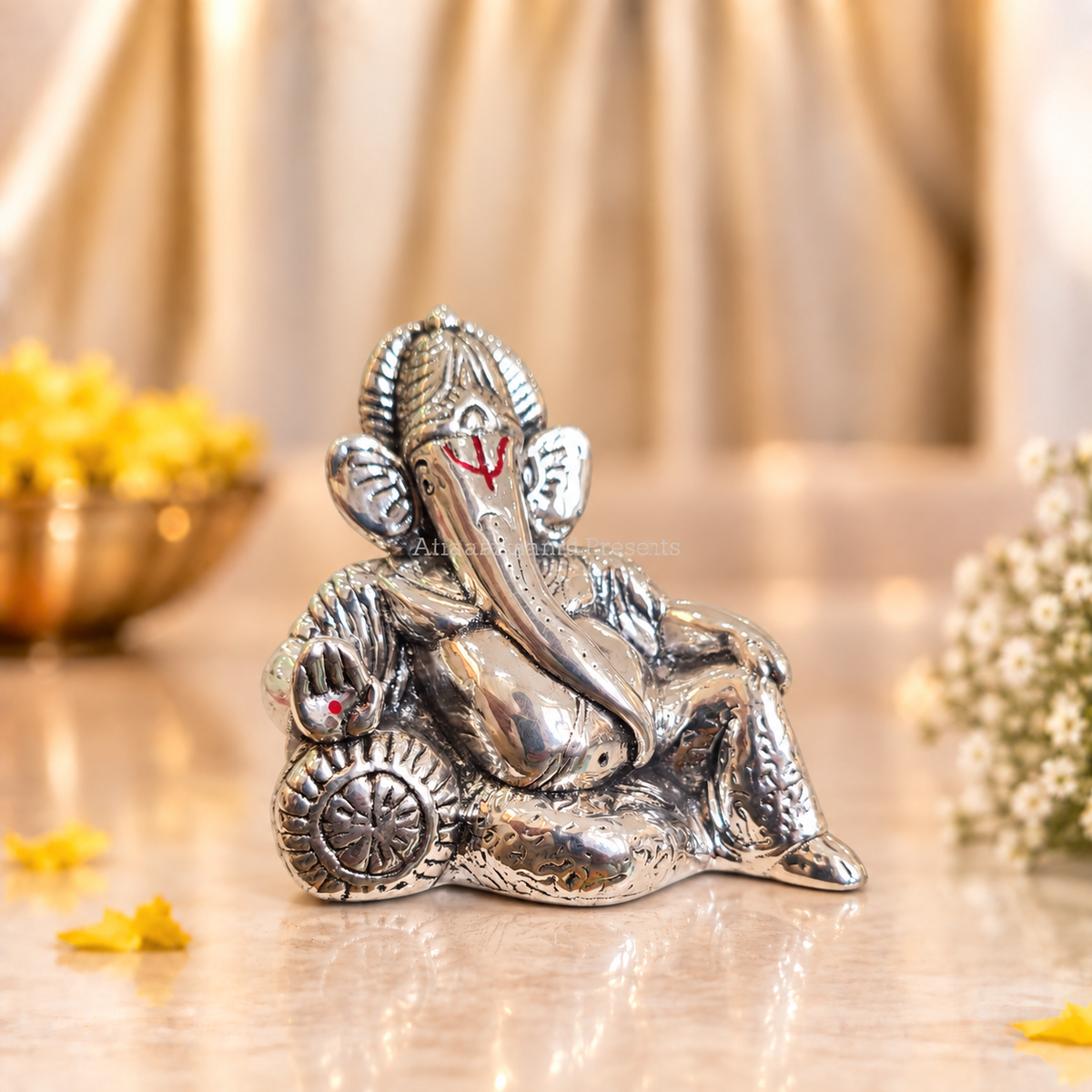 Silver Reclining Ganesha Idol